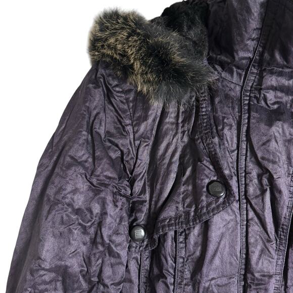 Laundry by Design Eggplant Purple Faux Fur Trim Hood Parka Coat Size Large - Picture 2 of 13